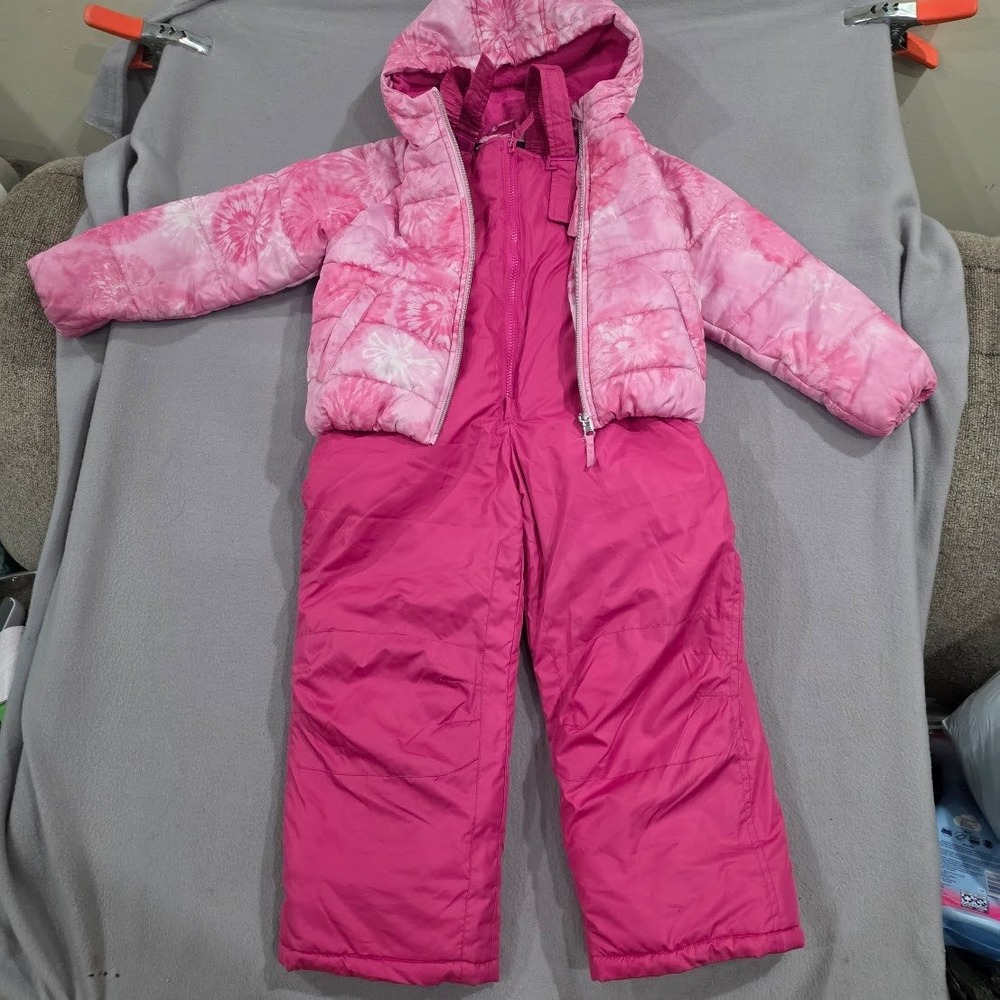 Rothschild Girls Pink Tie Dye Snowsuit Set 2pc Puffer Jacket Bib Overall Size 6X